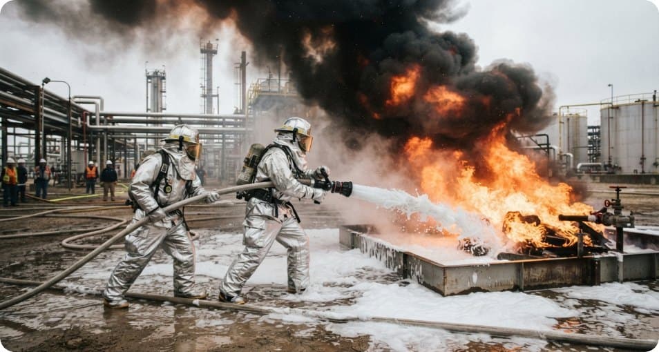 Simulacro de control de incendio industrial
